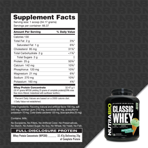 NUTRABIO | CLASSIC WHEY PROTEINA DE SUERO 5LBS - Imagen 3
